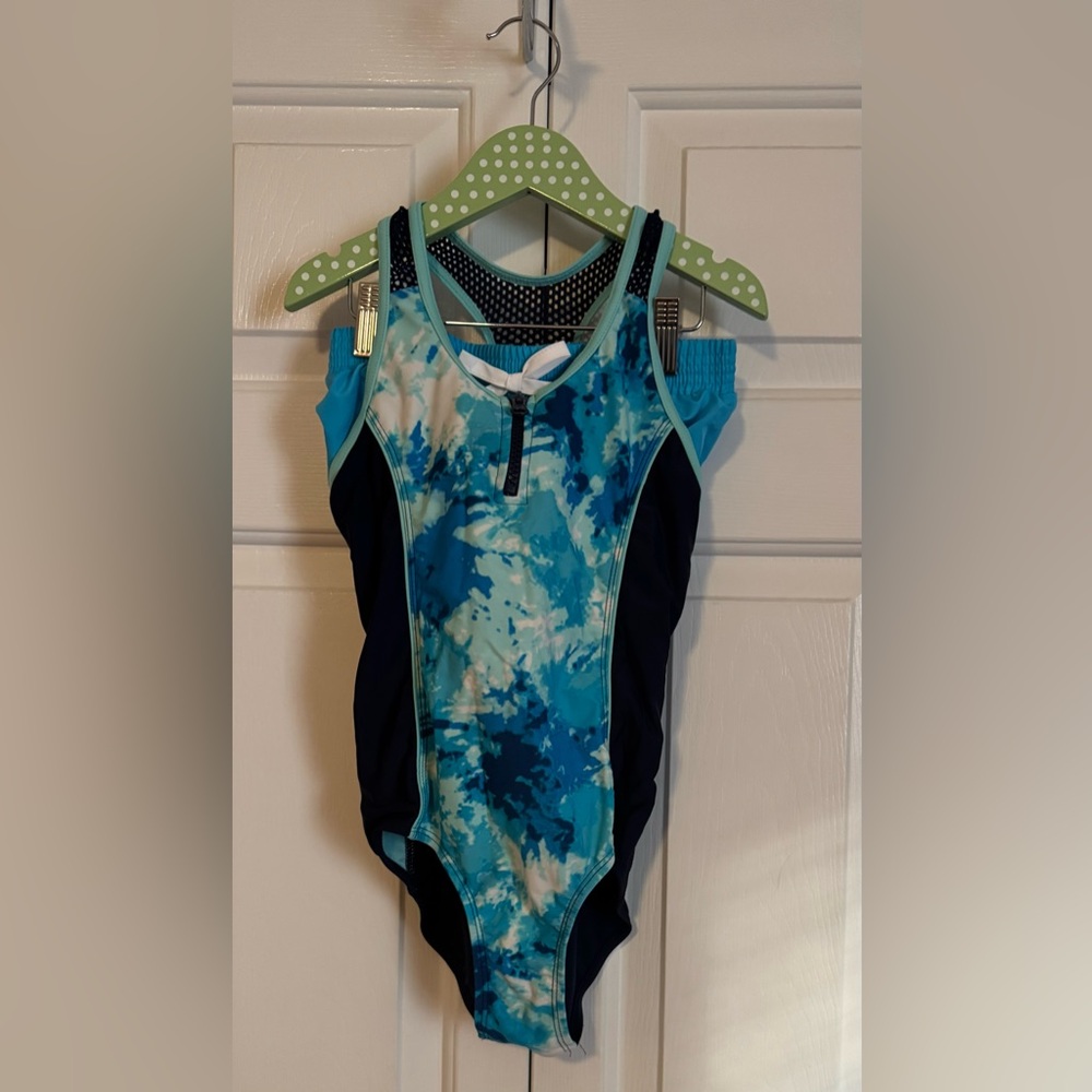 Blue and Black One-Piece Swimsuit